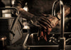 man washing greasy hands